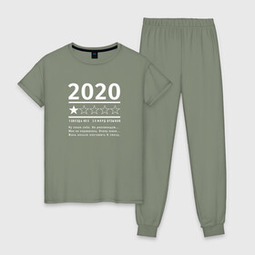 Женская пижама хлопок с принтом Отзывы на 2020 в Курске, 100% хлопок | брюки и футболка прямого кроя, без карманов, на брюках мягкая резинка на поясе и по низу штанин | Тематика изображения на принте: 2020 | covid | covid 19 | ковид | коронавирус | пандемия