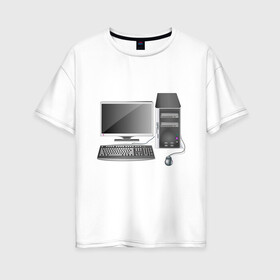 Женская футболка хлопок Oversize с принтом Компьютер в Курске, 100% хлопок | свободный крой, круглый ворот, спущенный рукав, длина до линии бедер
 | блок | клавиатура | комп | компьютер | компьютерные | монитор | мышка | системник | системный | техника | технологии | технология