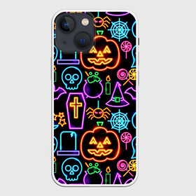 Чехол для iPhone 13 mini с принтом Halloween в Курске,  |  | 31 октября | halloween | halowen | ведьма | день всех святых | джек | костюм | кровь | лого | монстр | надпись | праздник | приведение | призрак | светильник | символ | страшная | тыква | ужасы | хеллоуин | хеллуин