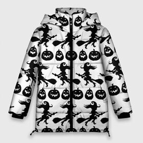 Женская зимняя куртка 3D с принтом Halloween в Курске, верх — 100% полиэстер; подкладка — 100% полиэстер; утеплитель — 100% полиэстер | длина ниже бедра, силуэт Оверсайз. Есть воротник-стойка, отстегивающийся капюшон и ветрозащитная планка. 

Боковые карманы с листочкой на кнопках и внутренний карман на молнии | 31 октября | halloween | halowen | ведьма | день всех святых | джек | костюм | кровь | лого | монстр | надпись | праздник | приведение | призрак | светильник | символ | страшная | тыква | ужасы | хеллоуин | хеллуин