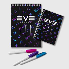 Блокнот с принтом EVE ECHOES ИВ ЭХО в Курске, 100% бумага | 48 листов, плотность листов — 60 г/м2, плотность картонной обложки — 250 г/м2. Листы скреплены удобной пружинной спиралью. Цвет линий — светло-серый
 | Тематика изображения на принте: echo | echoes | eve | game | games | logo | online | space | ев онлайн | ев эхо | еве | ив онлайн | ив эхо | игра | игры | космос | лого | логотип | логотипы | онлайн | символ | символы | эхо | эхос