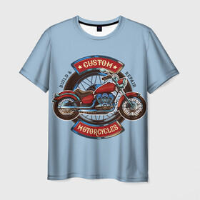 Мужская футболка 3D с принтом Кастом байк в Курске, 100% полиэфир | прямой крой, круглый вырез горловины, длина до линии бедер | байкерская тема | кастом байк | кастом мотоцикл | мото тюнинг. | мотоспорт | мотоциклы