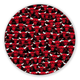 Коврик для мышки круглый с принтом Быки Chicago Bulls в Курске, резина и полиэстер | круглая форма, изображение наносится на всю лицевую часть | баскетбол | бык | корова | красный | нба | паттерн | рога | чикаго буллз