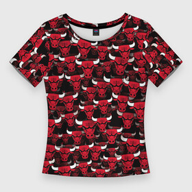 Женская футболка 3D Slim с принтом Быки Chicago Bulls в Курске,  |  | баскетбол | бык | корова | красный | нба | паттерн | рога | чикаго буллз