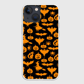 Чехол для iPhone 13 mini с принтом Halloween в Курске,  |  | 31 октября | halloween | halowen | ведьма | день всех святых | джек | костюм | кровь | лого | монстр | надпись | праздник | приведение | призрак | светильник | символ | страшная | тыква | ужасы | хеллоуин | хеллуин