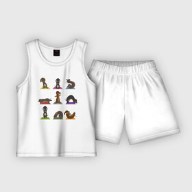 Детская пижама с шортами хлопок с принтом Таксы и йога в Курске,  |  | асаны | зож | йог | йога | образ жизни | пп | собака | спорт | такса | фитнес