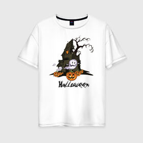 Женская футболка хлопок Oversize с принтом Хеллоуин в Курске, 100% хлопок | свободный крой, круглый ворот, спущенный рукав, длина до линии бедер
 | halloween | гадания | игры | летучие | мертвых | момо | мыши | нечистые | праздик | силы | тыквы | хеллоуин