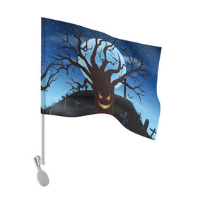 Флаг для автомобиля с принтом Жуткое дерево на кладбище в Курске, 100% полиэстер | Размер: 30*21 см | 2020 | evil | halloween | tree | ветви | дерево | дуб | зло | кладбище | луна | монстр | ночь | полночь | страшный | ужасающий | хэллоуин | хэлоуин