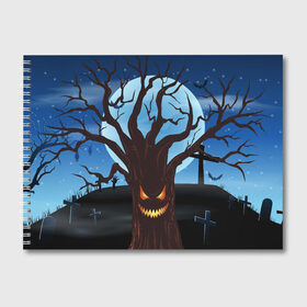 Альбом для рисования с принтом Жуткое дерево на кладбище в Курске, 100% бумага
 | матовая бумага, плотность 200 мг. | Тематика изображения на принте: 2020 | evil | halloween | tree | ветви | дерево | дуб | зло | кладбище | луна | монстр | ночь | полночь | страшный | ужасающий | хэллоуин | хэлоуин