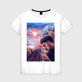 Женская футболка хлопок с принтом Клуб романтики в Курске, 100% хлопок | прямой крой, круглый вырез горловины, длина до линии бедер, слегка спущенное плечо | ангел | вики | демон | люцифер | облака | поцелуй