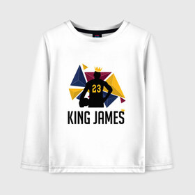 Детский лонгслив хлопок с принтом King James в Курске, 100% хлопок | круглый вырез горловины, полуприлегающий силуэт, длина до линии бедер | 23 | anthony davis | basketball | bryant | game | james | kobe | lebron | los angeles | nba | sport | баскетбол | брайант | бровь | джеймс | калифорния | коби | король | леброн | лейкерс | лос анджелес | нба | спорт | тренер | чемпио