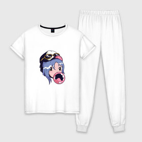 Женская пижама хлопок с принтом Anime Bubble Gum Girl в Курске, 100% хлопок | брюки и футболка прямого кроя, без карманов, на брюках мягкая резинка на поясе и по низу штанин | cute | fashion | in love | japan | japanese | kanojo | manga | style | turbo | waifu | бабл | вайфу | гипер | девочка | девушка | жвачка | жевательная резинка | кавай | кавайи | кавайная | любовь | манга | милая | пузырь | стиль | тренд