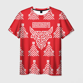 Мужская футболка 3D с принтом Бык 21 в Курске, 100% полиэфир | прямой крой, круглый вырез горловины, длина до линии бедер | Тематика изображения на принте: 