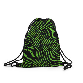 Рюкзак-мешок 3D с принтом Зебра в Курске, 100% полиэстер | плотность ткани — 200 г/м2, размер — 35 х 45 см; лямки — толстые шнурки, застежка на шнуровке, без карманов и подкладки | green | green lines | green neon | green neon lines | green zebra | lines | zebra | в полоску | зебра | зеленая зебра | зелёные полосы | зелёный | зелёный неон | полоски | полосы