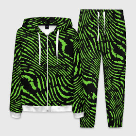 Мужской костюм 3D с принтом Зебра в Курске, 100% полиэстер | Манжеты и пояс оформлены тканевой резинкой, двухслойный капюшон со шнурком для регулировки, карманы спереди | Тематика изображения на принте: green | green lines | green neon | green neon lines | green zebra | lines | zebra | в полоску | зебра | зеленая зебра | зелёные полосы | зелёный | зелёный неон | полоски | полосы