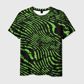 Мужская футболка 3D с принтом Зебра в Курске, 100% полиэфир | прямой крой, круглый вырез горловины, длина до линии бедер | green | green lines | green neon | green neon lines | green zebra | lines | zebra | в полоску | зебра | зеленая зебра | зелёные полосы | зелёный | зелёный неон | полоски | полосы
