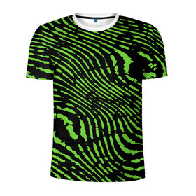 Мужская футболка 3D спортивная с принтом Зебра в Курске, 100% полиэстер с улучшенными характеристиками | приталенный силуэт, круглая горловина, широкие плечи, сужается к линии бедра | Тематика изображения на принте: green | green lines | green neon | green neon lines | green zebra | lines | zebra | в полоску | зебра | зеленая зебра | зелёные полосы | зелёный | зелёный неон | полоски | полосы