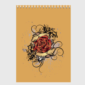 Скетчбук с принтом Роза тату в Курске, 100% бумага
 | 48 листов, плотность листов — 100 г/м2, плотность картонной обложки — 250 г/м2. Листы скреплены сверху удобной пружинной спиралью | винтаж | кляксы. ленты с цветами | ленты. | роза | татуировки | узоры | цветы