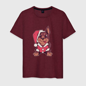 Мужская футболка хлопок с принтом Рождественский щенок в Курске, 100% хлопок | прямой крой, круглый вырез горловины, длина до линии бедер, слегка спущенное плечо. | 