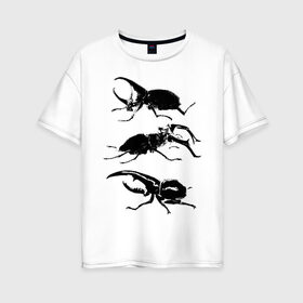 Женская футболка хлопок Oversize с принтом Черные Жуки в Курске, 100% хлопок | свободный крой, круглый ворот, спущенный рукав, длина до линии бедер
 | белое | графика | жуки | насекомые | черно белое | черное