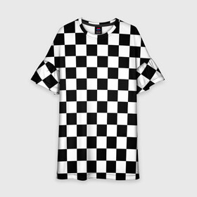 Детское платье 3D с принтом Шахматка в Курске, 100% полиэстер | прямой силуэт, чуть расширенный к низу. Круглая горловина, на рукавах — воланы | Тематика изображения на принте: абстракция | в клетку | игра | клетка | клеточка | тренд | черно белая | черно белая клетка | шахматка | шахматная клетка | шахматы