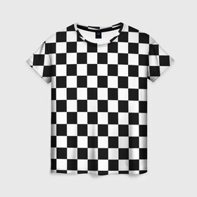 Женская футболка 3D с принтом Шахматка в Курске, 100% полиэфир ( синтетическое хлопкоподобное полотно) | прямой крой, круглый вырез горловины, длина до линии бедер | абстракция | в клетку | игра | клетка | клеточка | тренд | черно белая | черно белая клетка | шахматка | шахматная клетка | шахматы