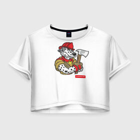 Женская футболка Crop-top 3D с принтом Пожарное Дело пёс,белый в Курске, 100% полиэстер | круглая горловина, длина футболки до линии талии, рукава с отворотами | 