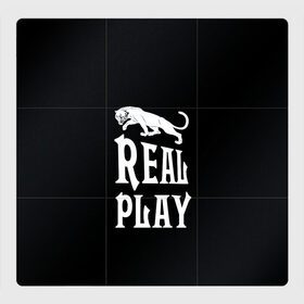 Магнитный плакат 3Х3 с принтом Real Play - черная пантера в Курске, Полимерный материал с магнитным слоем | 9 деталей размером 9*9 см | real play | большие кошки | игра | кошки | надпись | пантера