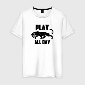 Мужская футболка хлопок с принтом Пантера - Play в Курске, 100% хлопок | прямой крой, круглый вырез горловины, длина до линии бедер, слегка спущенное плечо. | play | большие кошки | игра | кошки | пантера