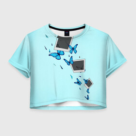 Женская футболка Crop-top 3D с принтом Live Is Strange в Курске, 100% полиэстер | круглая горловина, длина футболки до линии талии, рукава с отворотами | бабочки | градиент | осколки | полароид