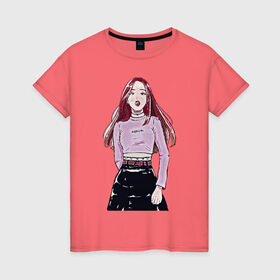 Женская футболка хлопок с принтом BlackPINK в Курске, 100% хлопок | прямой крой, круглый вырез горловины, длина до линии бедер, слегка спущенное плечо | 