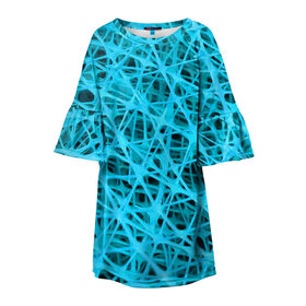 Детское платье 3D с принтом GARD$ER в Курске, 100% полиэстер | прямой силуэт, чуть расширенный к низу. Круглая горловина, на рукавах — воланы | abstraction | acidic | blue | lines | mesh | shapes | surface | texture | абстракция | кислотный | линии | поверхность | сетка | текстура | формы