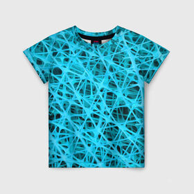 Детская футболка 3D с принтом GARD$ER в Курске, 100% гипоаллергенный полиэфир | прямой крой, круглый вырез горловины, длина до линии бедер, чуть спущенное плечо, ткань немного тянется | abstraction | acidic | blue | lines | mesh | shapes | surface | texture | абстракция | кислотный | линии | поверхность | сетка | текстура | формы