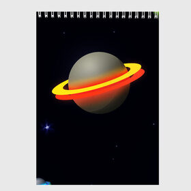 Скетчбук с принтом Стальная планета в Курске, 100% бумага
 | 48 листов, плотность листов — 100 г/м2, плотность картонной обложки — 250 г/м2. Листы скреплены сверху удобной пружинной спиралью | абстракция | космос | неон | оранжевый цвет | планета