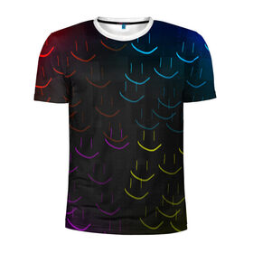 Мужская футболка 3D спортивная с принтом Rainbow smile в Курске, 100% полиэстер с улучшенными характеристиками | приталенный силуэт, круглая горловина, широкие плечи, сужается к линии бедра | Тематика изображения на принте: необычное | прикольное | радуга | смайл