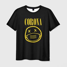 Мужская футболка 3D с принтом Corona | Nirvana в Курске, 100% полиэфир | прямой крой, круглый вырез горловины, длина до линии бедер | 
