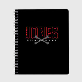 Тетрадь с принтом Jon Bones Jones в Курске, 100% бумага | 48 листов, плотность листов — 60 г/м2, плотность картонной обложки — 250 г/м2. Листы скреплены сбоку удобной пружинной спиралью. Уголки страниц и обложки скругленные. Цвет линий — светло-серый
 | bones | jon | jones | mma | ufc | боец | джон | джонс | единоборства | кости | кость | мма | смешанные | юфс