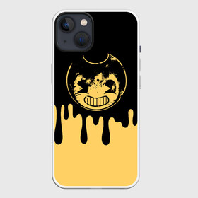 Чехол для iPhone 13 с принтом Bendy And The Ink Machine в Курске,  |  | bendy | bendy and the ink machine | бенди | бени | бенни | бэнди | детская | детям | игра | капли | компьютерная игра | краска | машина | подтеки | ужастик | чернила | чернильная