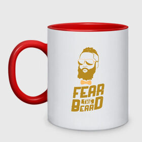 Кружка двухцветная с принтом Fear The Beard в Курске, керамика | объем — 330 мл, диаметр — 80 мм. Цветная ручка и кайма сверху, в некоторых цветах — вся внутренняя часть | basketball | beard | game | harden | houston | james | nba | rockets | sport | баскетбол | борода | джеймс | нба | рокетс | спорт | тренер | харден | хьюстон | чемпион