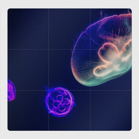 Магнитный плакат 3Х3 с принтом Фантастическая медуза в Курске, Полимерный материал с магнитным слоем | 9 деталей размером 9*9 см | Тематика изображения на принте: медуза | медуза в море | морская медуза | плавающая медуза | светящаяся медуза