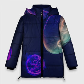 Женская зимняя куртка 3D с принтом Фантастическая медуза в Курске, верх — 100% полиэстер; подкладка — 100% полиэстер; утеплитель — 100% полиэстер | длина ниже бедра, силуэт Оверсайз. Есть воротник-стойка, отстегивающийся капюшон и ветрозащитная планка. 

Боковые карманы с листочкой на кнопках и внутренний карман на молнии | медуза | медуза в море | морская медуза | плавающая медуза | светящаяся медуза