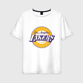Женская футболка хлопок Oversize с принтом Los Angeles Lakers в Курске, 100% хлопок | свободный крой, круглый ворот, спущенный рукав, длина до линии бедер
 | 23 | anthony davis | basketball | bryant | game | james | kobe | lebron | los angeles | nba | sport | баскетбол | брайант | бровь | джеймс | калифорния | коби | король | леброн | лейкерс | лос анджелес | нба | спорт | тренер | чемпио