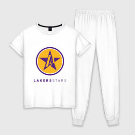 Женская пижама хлопок с принтом Lakers Stars в Курске, 100% хлопок | брюки и футболка прямого кроя, без карманов, на брюках мягкая резинка на поясе и по низу штанин | 23 | anthony davis | basketball | bryant | game | james | kobe | lebron | los angeles | nba | sport | баскетбол | брайант | бровь | джеймс | калифорния | коби | король | леброн | лейкерс | лос анджелес | нба | спорт | тренер | чемпио