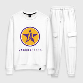 Женский костюм хлопок с принтом Lakers Stars в Курске, 100% хлопок | на свитшоте круглая горловина, мягкая резинка по низу. Брюки заужены к низу, на них два вида карманов: два 