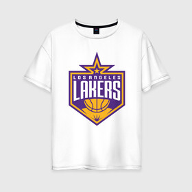 Женская футболка хлопок Oversize с принтом Los Angeles Lakers в Курске, 100% хлопок | свободный крой, круглый ворот, спущенный рукав, длина до линии бедер
 | 23 | anthony davis | basketball | bryant | game | james | kobe | lebron | los angeles | nba | sport | баскетбол | брайант | бровь | джеймс | калифорния | коби | король | леброн | лейкерс | лос анджелес | нба | спорт | тренер | чемпио