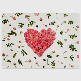 Поздравительная открытка с принтом Сердце из роз в Курске, 100% бумага | плотность бумаги 280 г/м2, матовая, на обратной стороне линовка и место для марки
 | Тематика изображения на принте: бутон роз | лепестки роз | роза | розы | сердце | сердце из роз | цветы