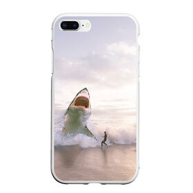 Чехол для iPhone 7Plus/8 Plus матовый с принтом Мегалодон в Курске, Силикон | Область печати: задняя сторона чехла, без боковых панелей | акула | акулы | волны | животное | животные | мегалодон | море | пейзаж | пейзажи | пляж | хищник | хищники