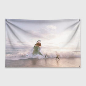 Флаг-баннер с принтом Мегалодон в Курске, 100% полиэстер | размер 67 х 109 см, плотность ткани — 95 г/м2; по краям флага есть четыре люверса для крепления | акула | акулы | волны | животное | животные | мегалодон | море | пейзаж | пейзажи | пляж | хищник | хищники