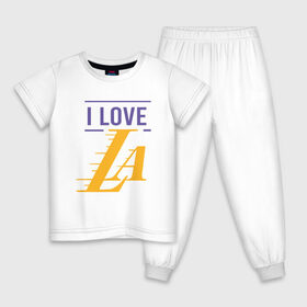 Детская пижама хлопок с принтом I Love Lakers в Курске, 100% хлопок |  брюки и футболка прямого кроя, без карманов, на брюках мягкая резинка на поясе и по низу штанин
 | 23 | anthony davis | basketball | bryant | game | james | kobe | lebron | los angeles | nba | sport | баскетбол | брайант | бровь | джеймс | калифорния | коби | король | леброн | лейкерс | лос анджелес | нба | спорт | тренер | чемпио
