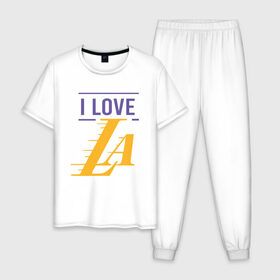 Мужская пижама хлопок с принтом I Love Lakers в Курске, 100% хлопок | брюки и футболка прямого кроя, без карманов, на брюках мягкая резинка на поясе и по низу штанин
 | 23 | anthony davis | basketball | bryant | game | james | kobe | lebron | los angeles | nba | sport | баскетбол | брайант | бровь | джеймс | калифорния | коби | король | леброн | лейкерс | лос анджелес | нба | спорт | тренер | чемпио